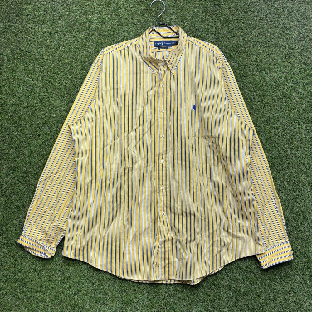 Ralph Lauren Button Down Shirt Mens 2XL Yellow Striped Preppy Casual Dress